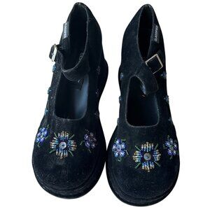 Classified Women's Black Chunky Wedge Heeled Velvet Shoes w/Straps Size 8.5-READ